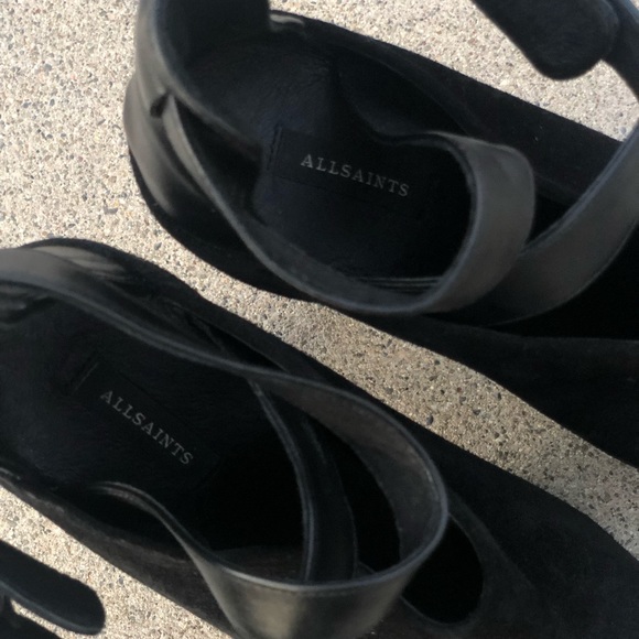 AllSaints Suede Peep Toe Side Buckle Slingback 5’ - Picture 2 of 8